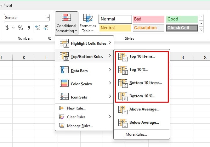 TopBottom Rules Excel