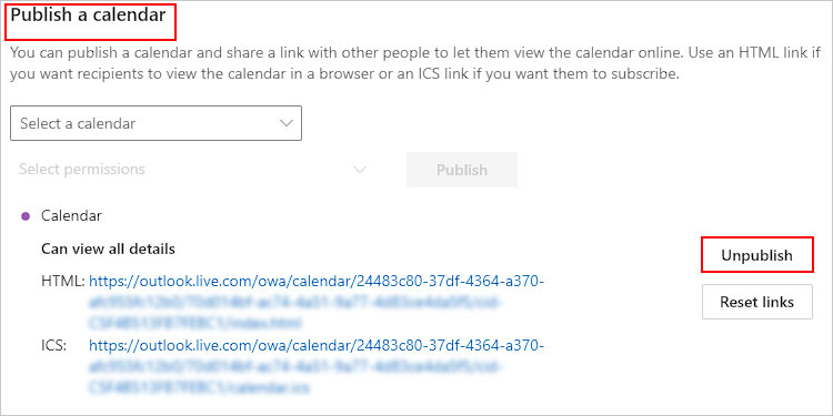 Unpublish-ICS-calendar-Outlook-web
