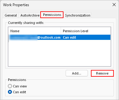Unshare-Outlook-calendar-with-specific-person