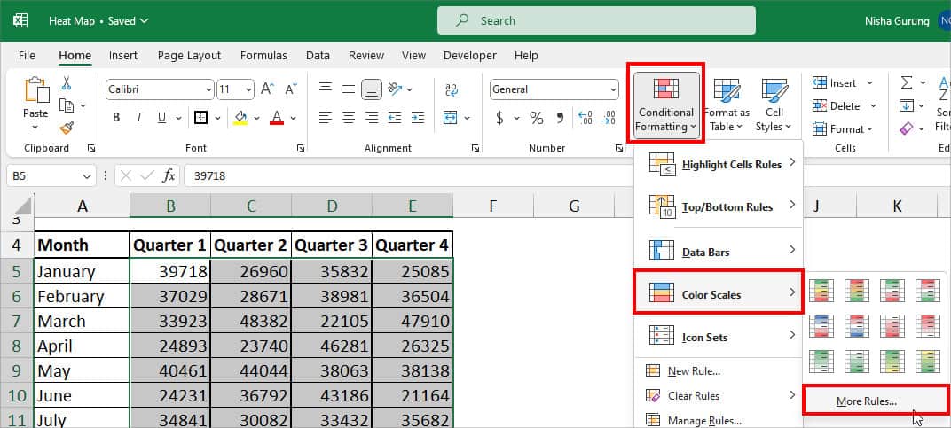 go to Conditional Formatting-Color Scales-More Rules