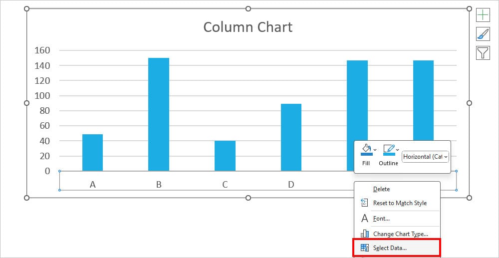 right-click on the X-Axis and pick Select Data