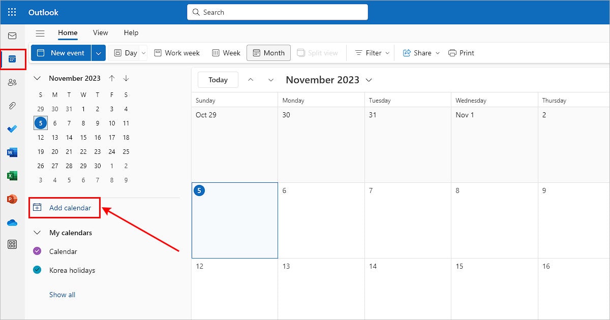Add-calendar-Outlook-web-version