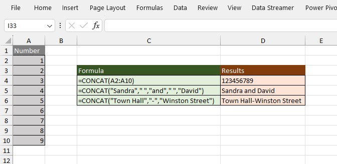 CONCAT in Excel