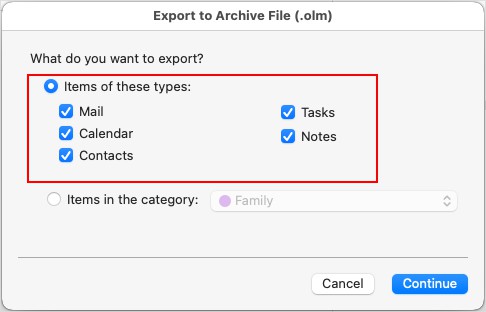 Choose-Outlook-items-you-want-to-export-Mac