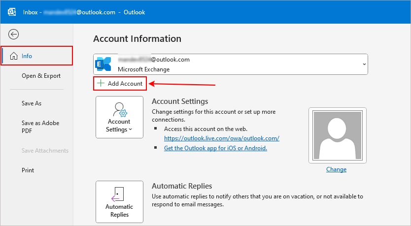 Click-Add-account-Outlook-app