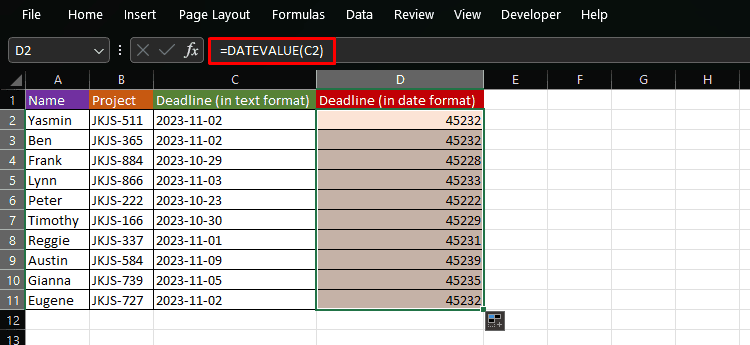DATEVALUE function Excel