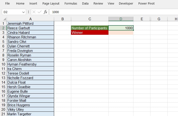 Data table in Excel