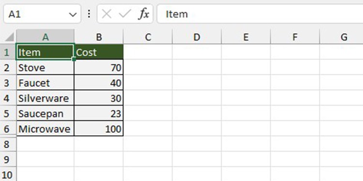 Excel Data Table