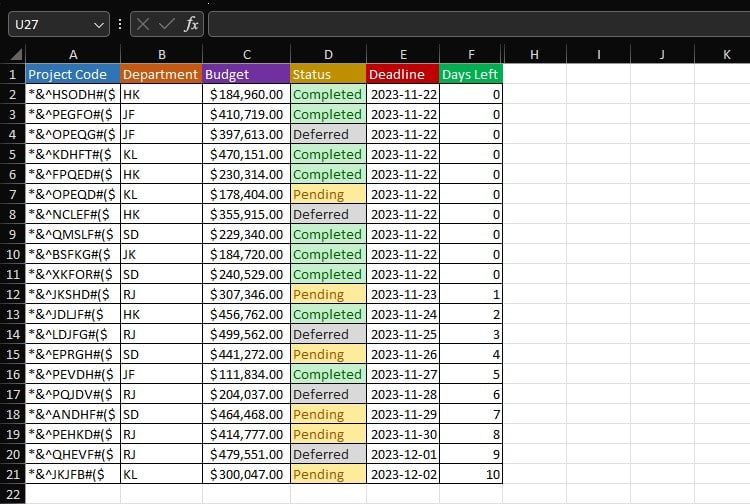 Excel Data Table