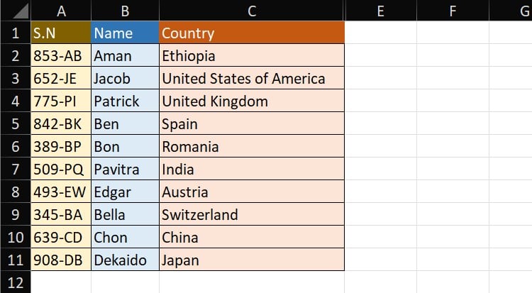 Excel Table