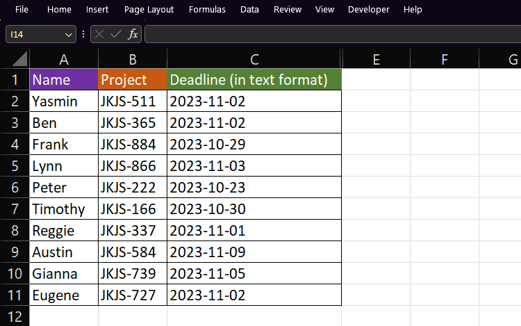 Excel data