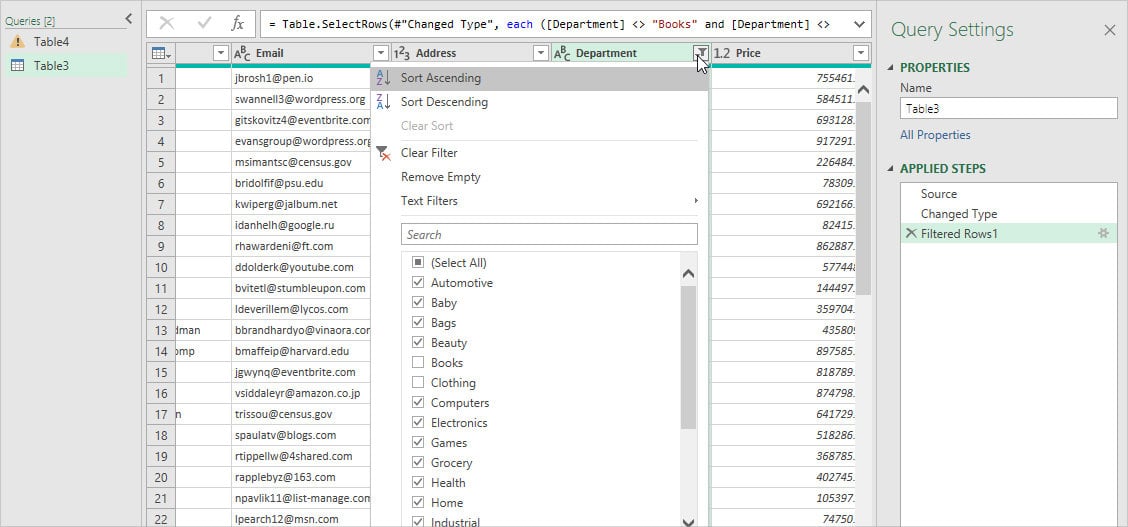 Filter Rows in Power Query