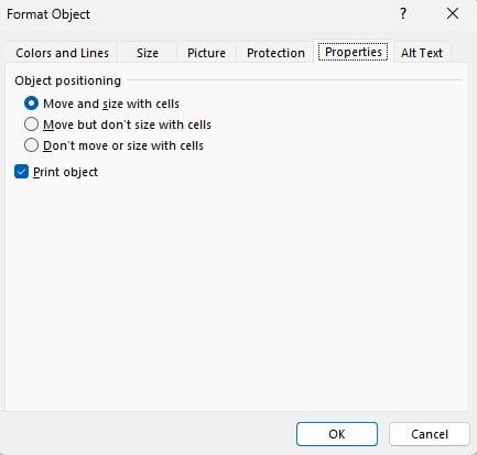 Format Object window