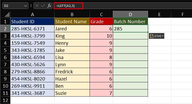 LEFT function Excel