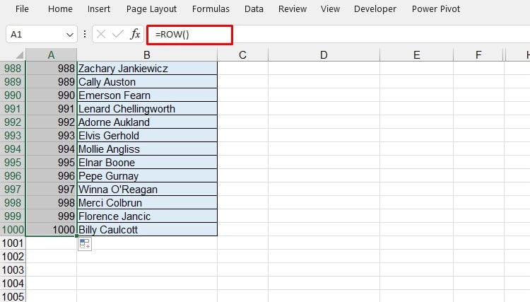 ROW Function Excel