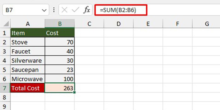 SUM function Excel