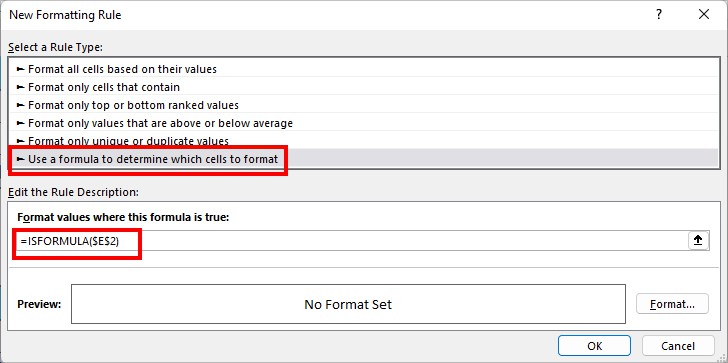 Select Use a formula to determine which cells to format and type formula