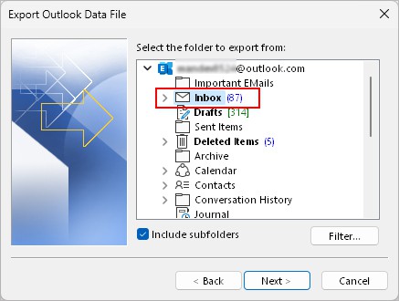 Select-folder-to-export-from-Outlook