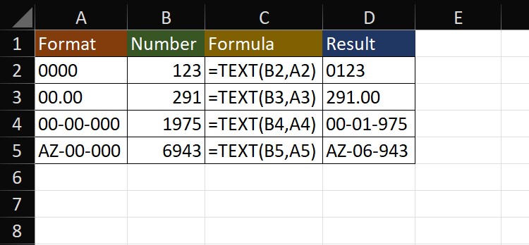 Use TEXT function to convert number to text