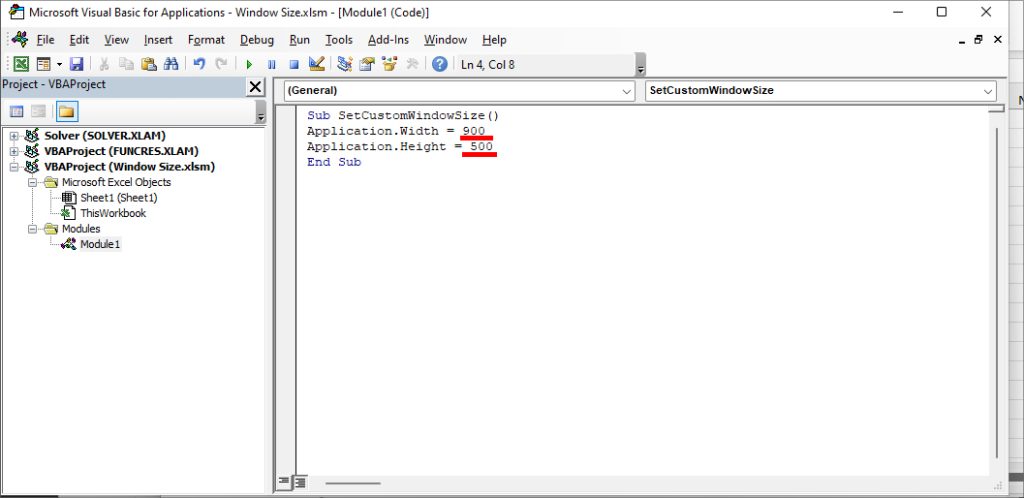 How to Change the Window Size in a Macro in Excel?