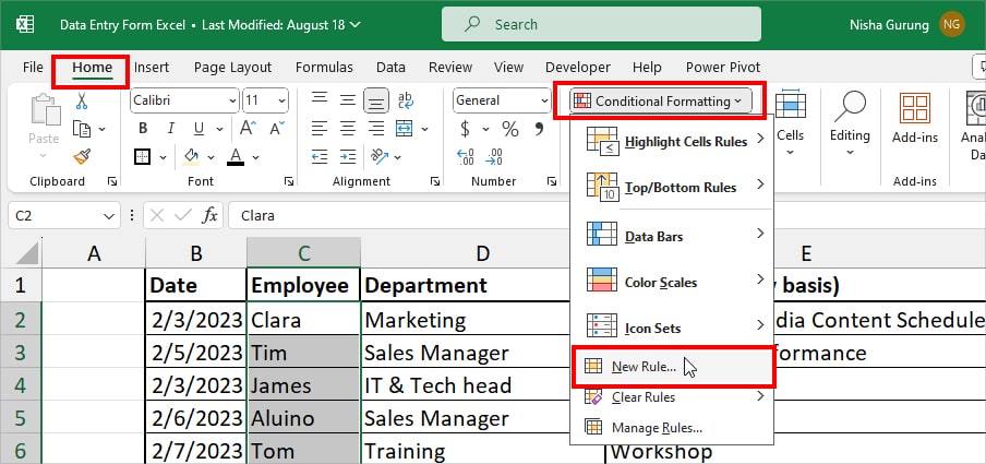 expand the Conditional Formatting menu-New Rule