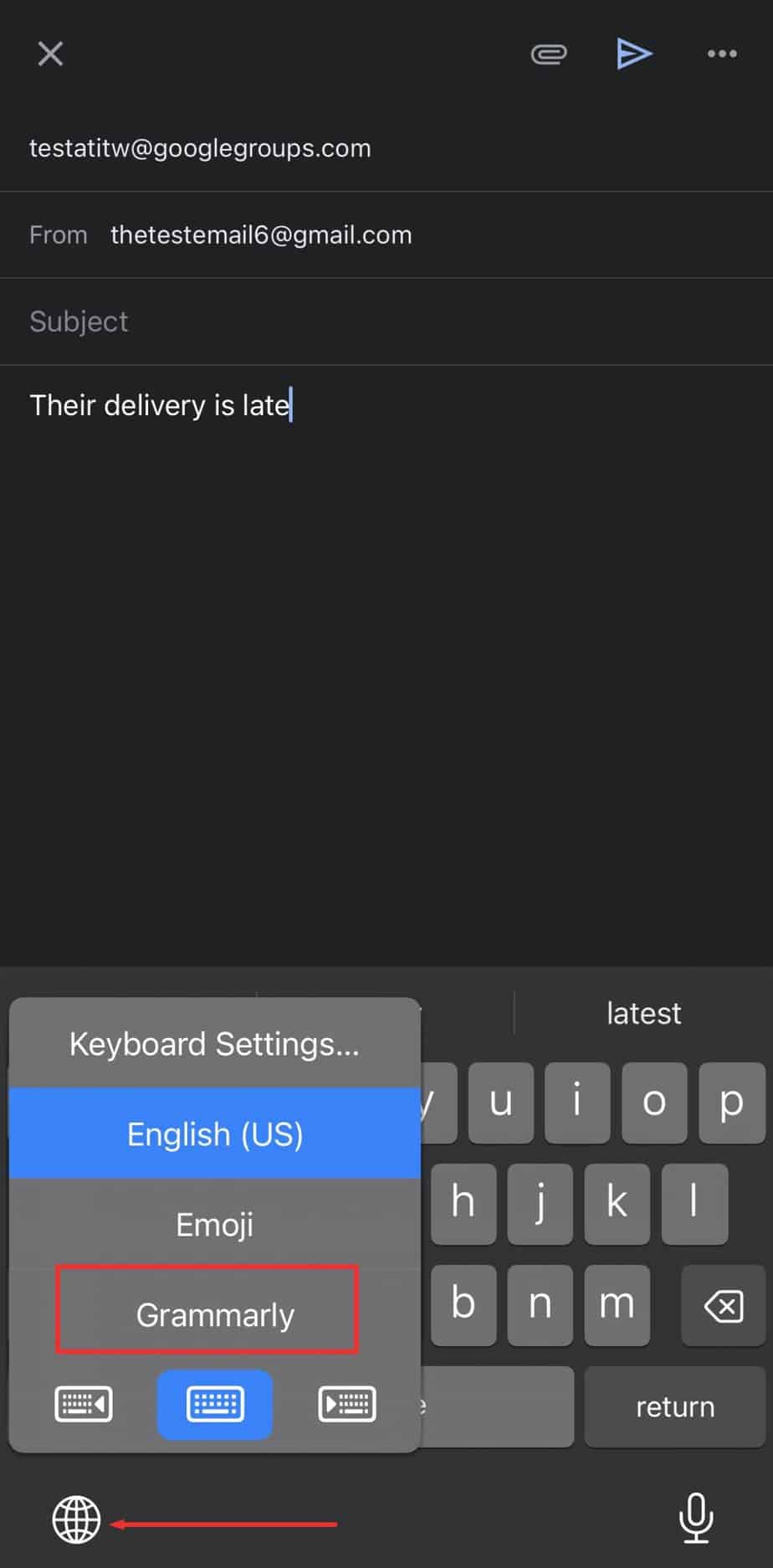 select-grammarly-by-clicking-on-globe-key