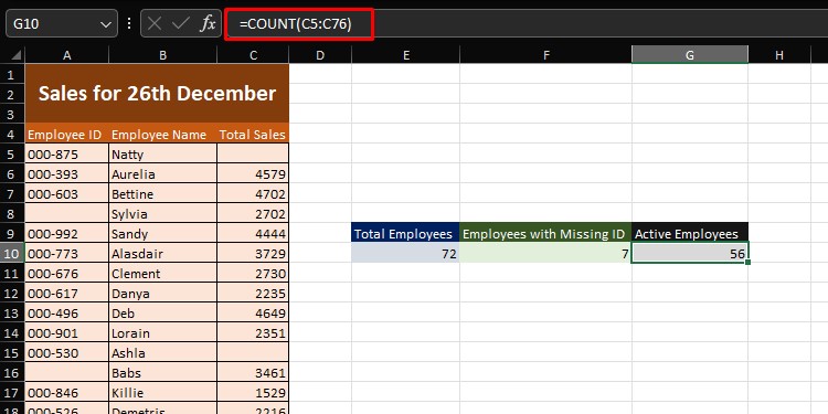 COUNT function Excel