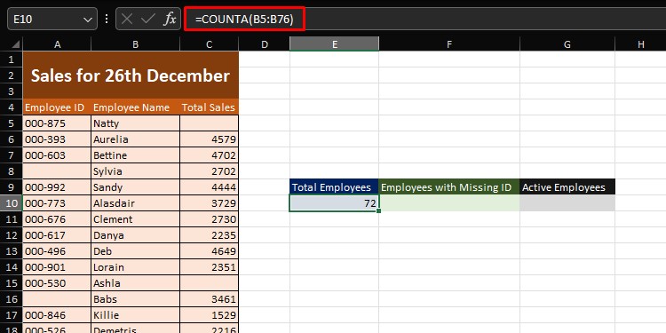 COUNTA function Excel