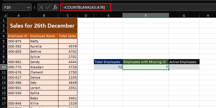 COUNTBLANK Excel