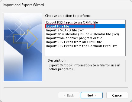 Choose-Export-to-a-file-option-Outlook