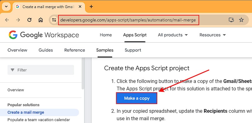 Click-Make-a-Copy-button-Google-Developer-page