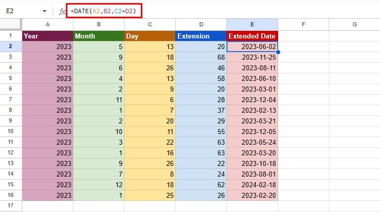 DATE function google sheets