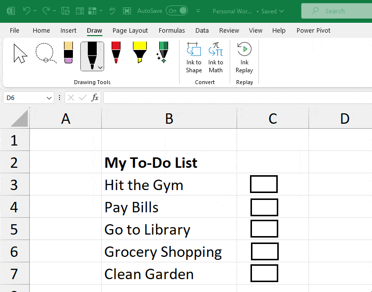 Draw Check Box in Excel
