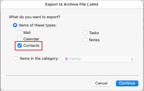 Export-Outlook-contact-OLM-format-Mac