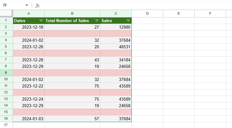 Gsheets data table