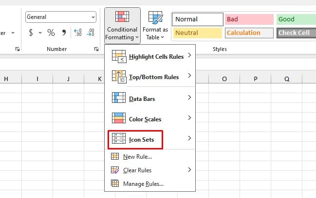 Icons sets conditional formatting