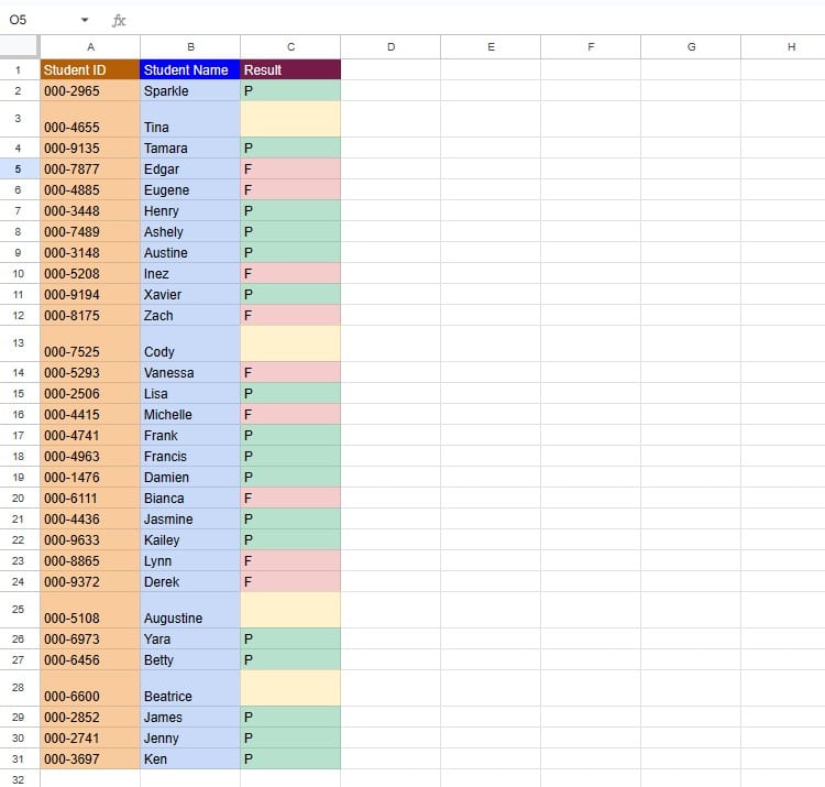 Marksheet in GSheets