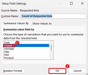 Select operation for values pivottable