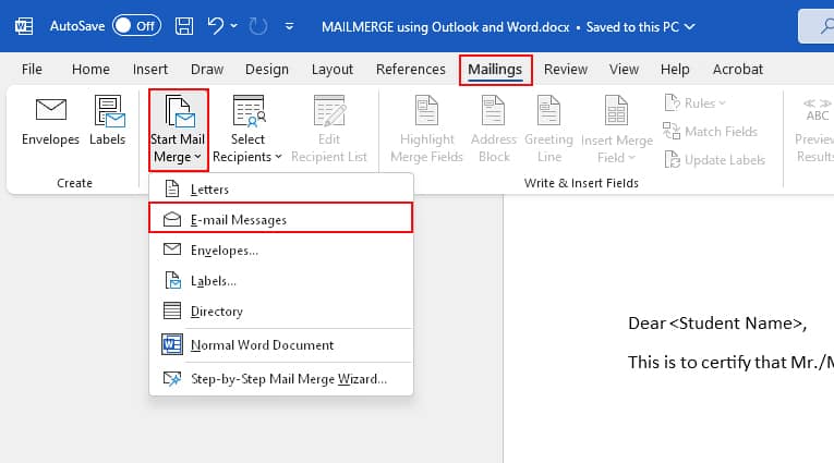 Start-Mail-merge-with-Email-Messages-Outlook