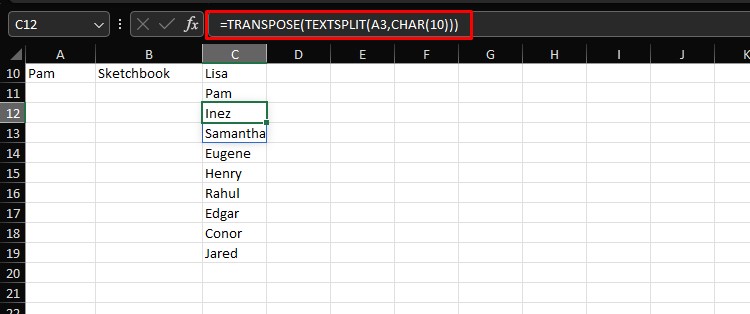 TRANSPOSE and TEXTSPLIT function