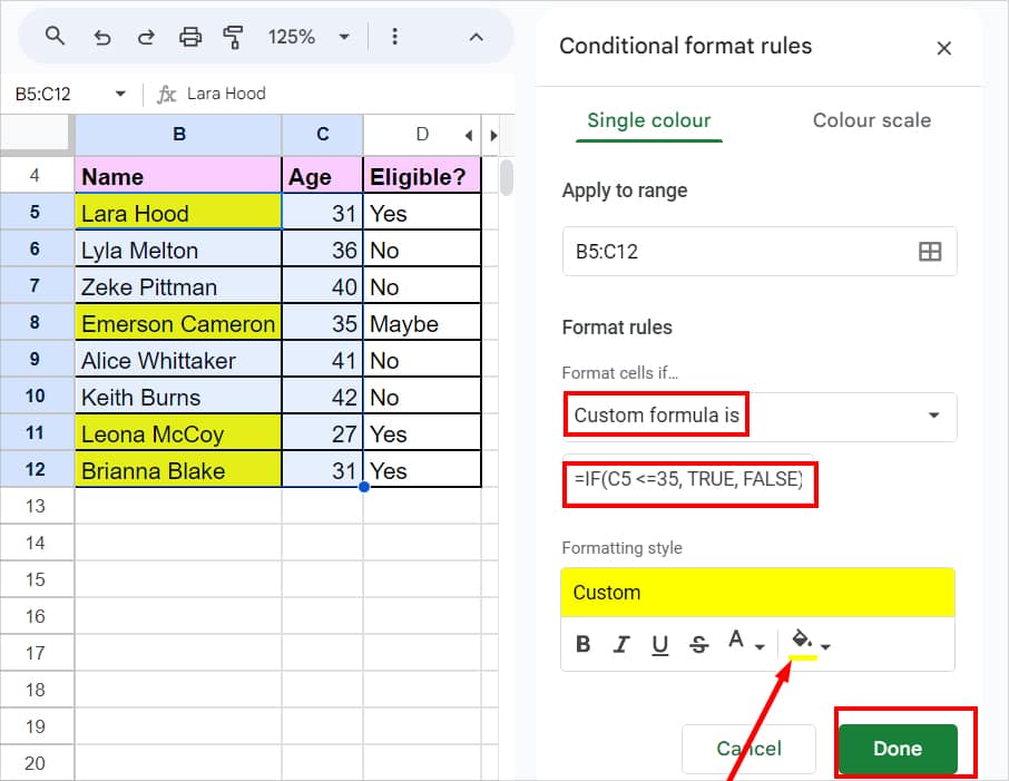 Use IF function in Conditional Formatting