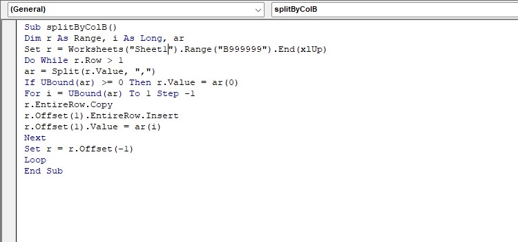 VBA Macro to split cell into multiple rows