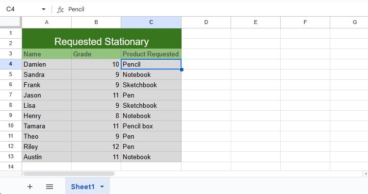 Worksheet in GSheets