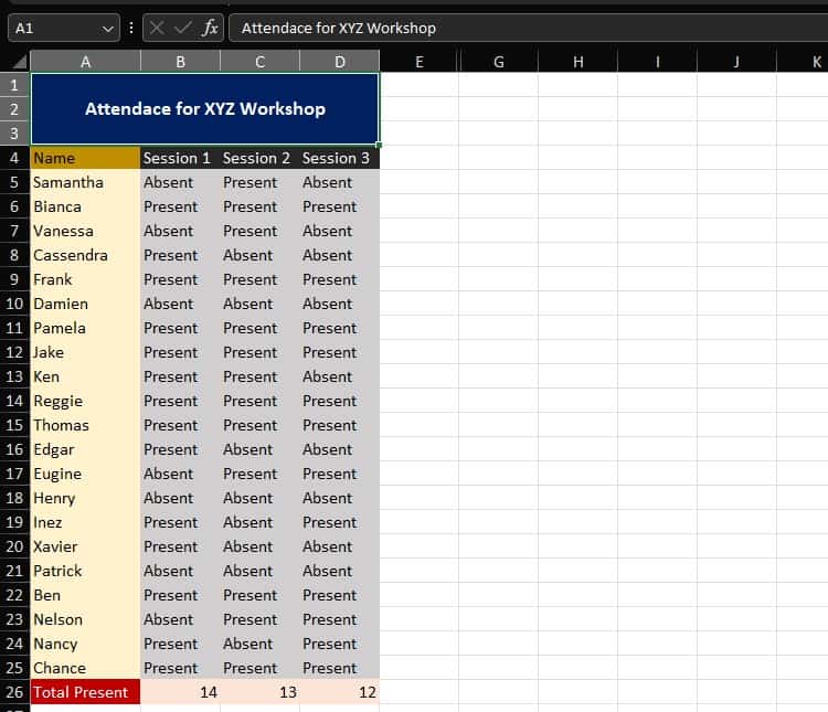 data table in excel