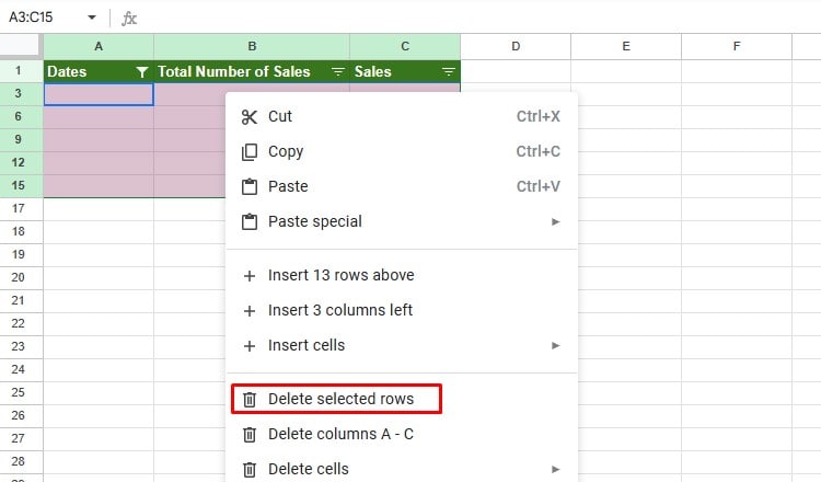 delete rows gsheets
