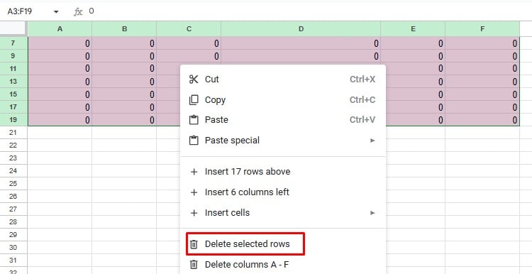 delete selected rows