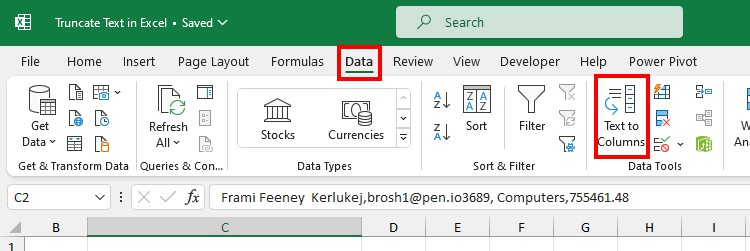 from the Data Tab, choose Text to Columns