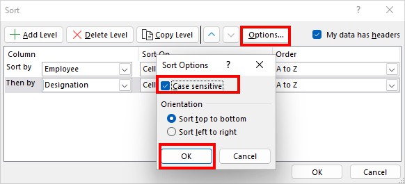 hit the Options menu and tick the Case sensitive box