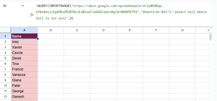 query and importrange function