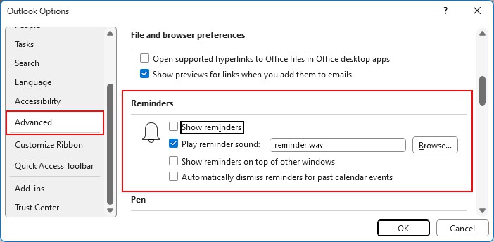 Disable-reminders-Outlook-desktop-app